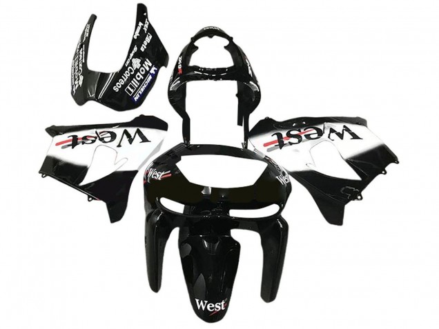 Carenados Moto Kawasaki ZX6R 1998-1999 - Negro Brillante Blanco West Baratos