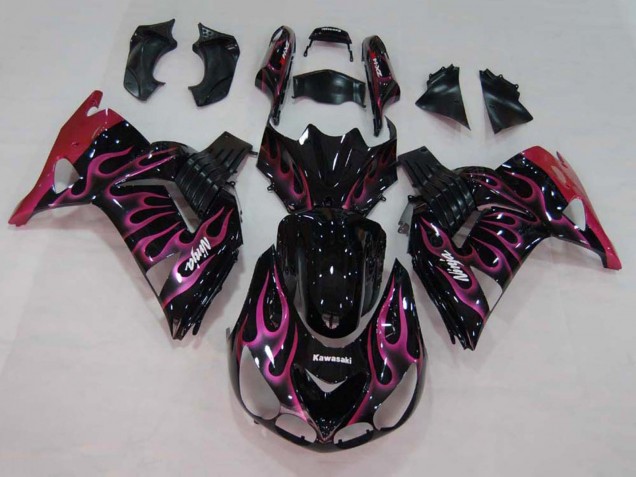 Carenados Moto Kawasaki ZX14R ZZR1400 2006-2011 - Negro Brillante Rojo Rosa Llama Baratos