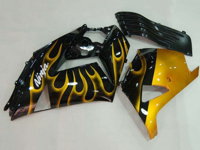 Carenados Moto Kawasaki ZX14R ZZR1400 2006-2011 - Negro Brillante Oro Llama Baratos