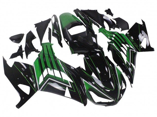 Carenados Moto Kawasaki ZX14R ZZR1400 2012-2024 - Verde Negro Brillante Raya Baratos