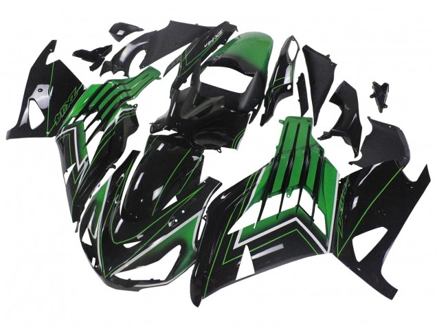 Carenados Moto Kawasaki ZX14R ZZR1400 2012-2024 - Verde Negro Brillante Raya Baratos