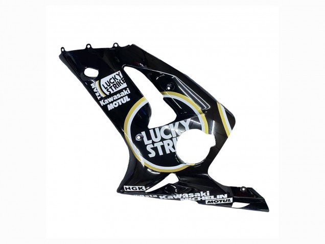 Carenados Moto Kawasaki ZX6R 2003-2004 - Negro Brillante Blanco Motul Lucky Strike Baratos