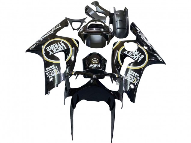 Carenados Moto Kawasaki ZX6R 2003-2004 - Negro Brillante Blanco Motul Lucky Strike Baratos