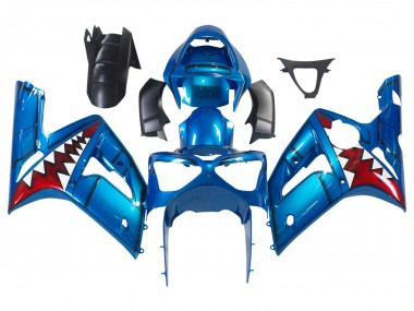 Carenados Moto Kawasaki ZX6R 2003-2004 - Azul Blanco Rojo Tiburón Baratos