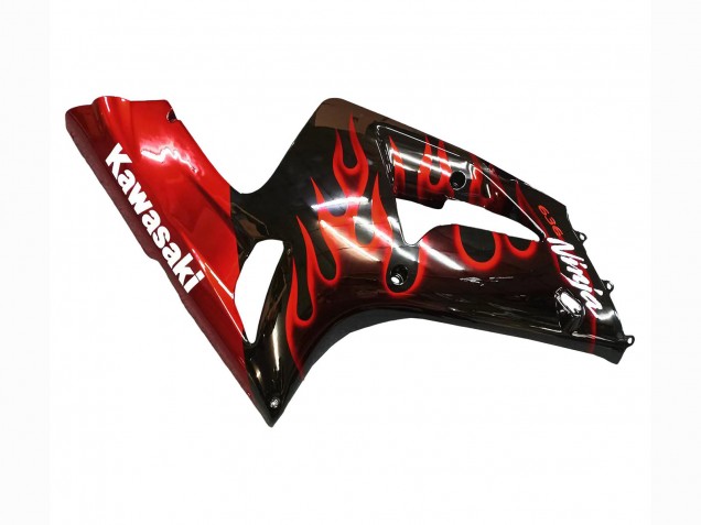 Carenados Moto Kawasaki ZX6R 2003-2004 - Negro Brillante Rojo Llama Baratos