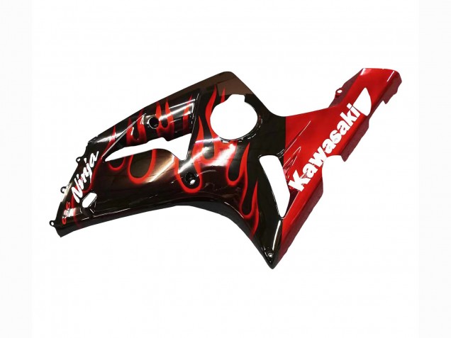 Carenados Moto Kawasaki ZX6R 2003-2004 - Negro Brillante Rojo Llama Baratos