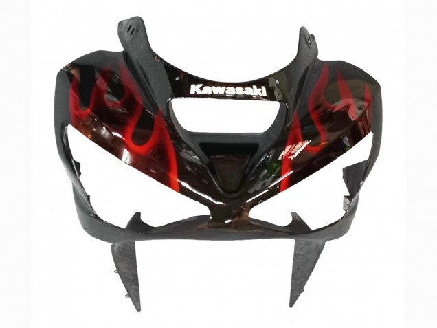Carenados Moto Kawasaki ZX6R 2003-2004 - Negro Brillante Rojo Llama Baratos