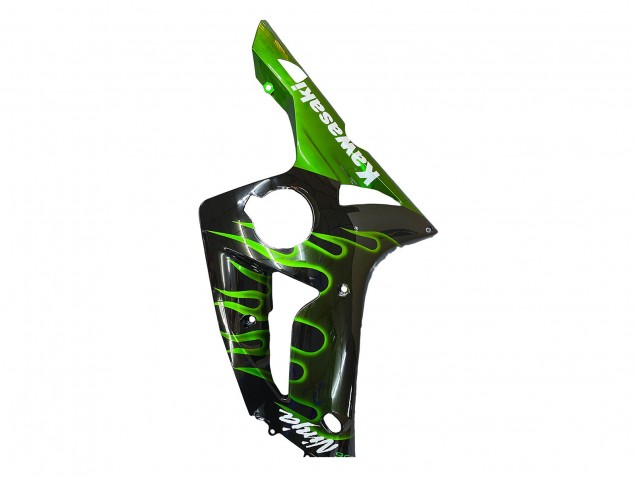 Carenados Moto Kawasaki ZX6R 2003-2004 - Negro Brillante Verde Llama Baratos
