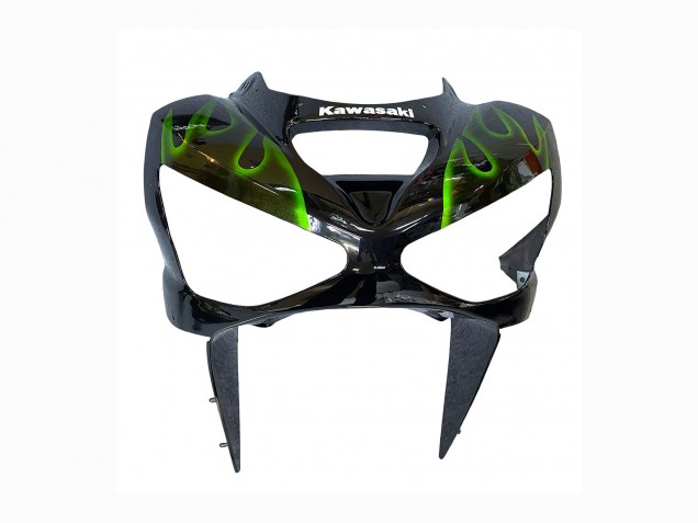 Carenados Moto Kawasaki ZX6R 2003-2004 - Negro Brillante Verde Llama Baratos
