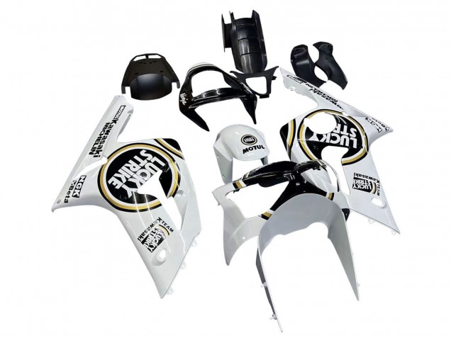 Carenados Moto Kawasaki ZX6R 2003-2004 - Blanco Negro Motul Lucky Strike Baratos