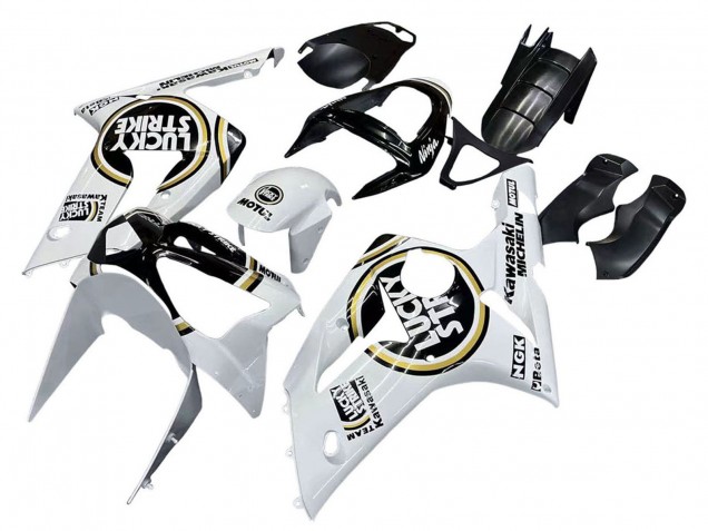 Carenados Moto Kawasaki ZX6R 2003-2004 - Blanco Negro Motul Lucky Strike Baratos