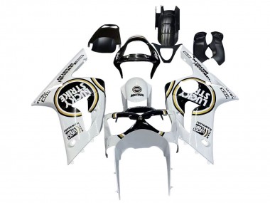 Carenados Moto Kawasaki ZX6R 2003-2004 - Blanco Negro Motul Lucky Strike Baratos