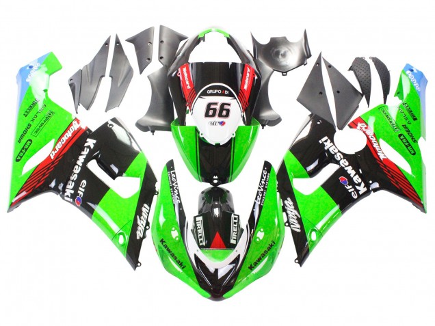 Carenados Moto Kawasaki ZX6R 2005-2006 - Verde Rojo Negro Elf 66 Baratos