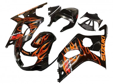 Carenados Moto Suzuki GSXR1000 2000-2002 - Negro Brillante Naranja Llama Baratos