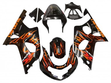 Carenados Moto Suzuki GSXR1000 2000-2002 - Negro Brillante Naranja Llama Baratos