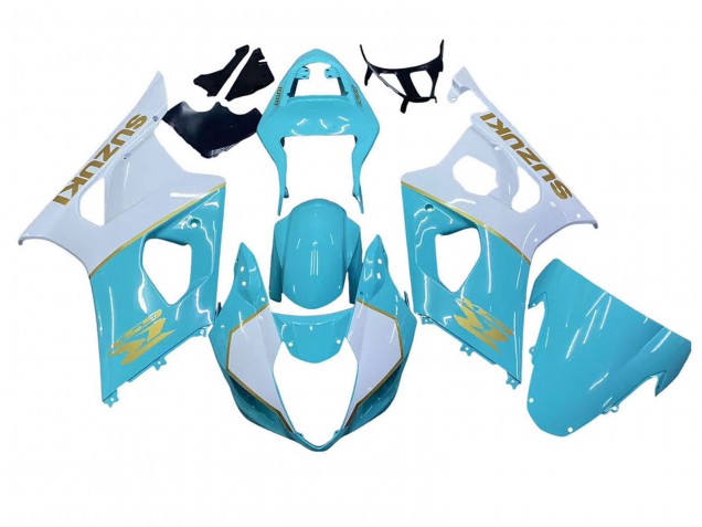 Carenados Moto Suzuki GSXR 1000 2003-2004 - Blanco Azul Claro Oro Baratos