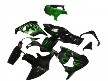 Carenados Moto Kawasaki ZX9R 2000-2001 - Negro Brillante Verde Llama Baratos