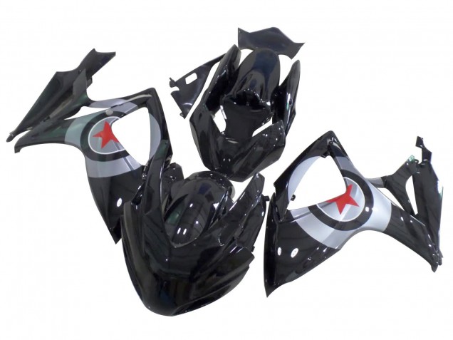 Carenados Moto Suzuki GSXR 600 / GSXR 750 2004-2005 - Negro Brillante Plata Rojo Estrella Baratos