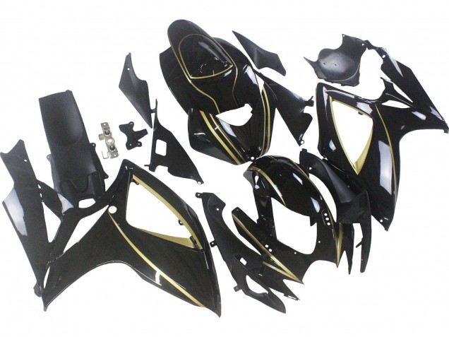 Carenados Moto Suzuki GSXR 600 / GSXR 750 2006-2007 - Negro Brillante Oro Raya Baratos