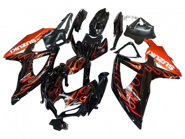 Carenados Moto Suzuki GSXR 600 / GSXR 750 2008-2010 - Negro Brillante Naranja Llama Baratos