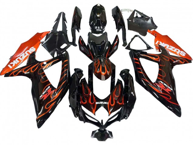 Carenados Moto Suzuki GSXR 600 / GSXR 750 2008-2010 - Negro Brillante Naranja Llama Baratos