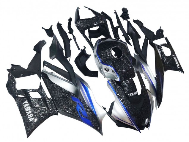 Carenados Moto Yamaha YZF R3/R25 2022-2024 - Marble Negro Plata Azul Falsificado FibraCarbono Estilo Baratos