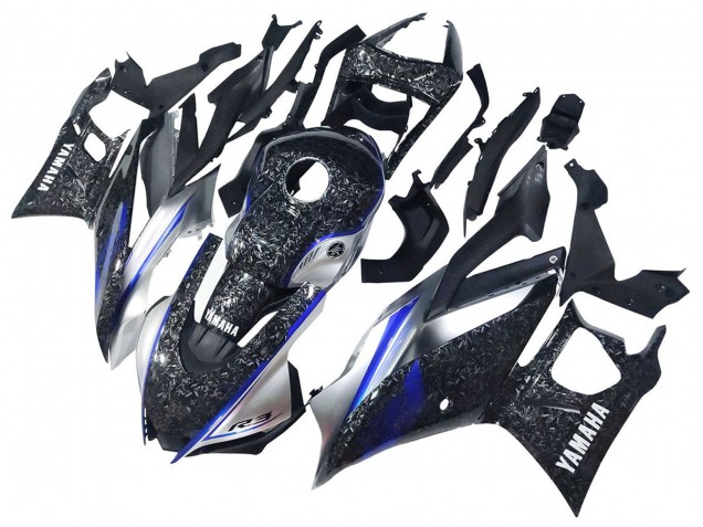 Carenados Moto Yamaha YZF R3/R25 2022-2024 - Marble Negro Plata Azul Falsificado FibraCarbono Estilo Baratos