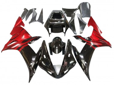 Carenados Moto Yamaha YZF 1000 R1 2002-2003 - Negro Brillante Rojo Llama Baratos