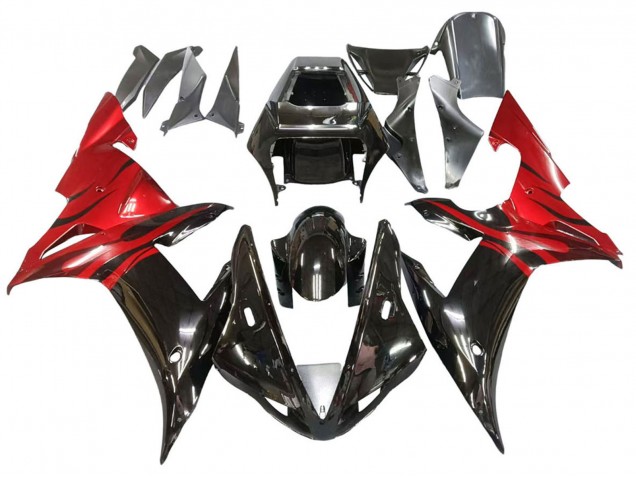 Carenados Moto Yamaha YZF 1000 R1 2002-2003 - Negro Brillante Rojo Llama Baratos