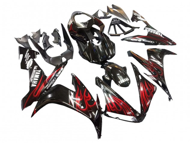 Carenados Moto Yamaha YZF 1000 R1 2004-2006 - Negro Brillante Rojo Llama Baratos