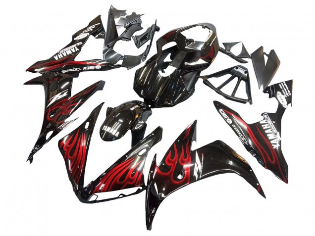 Carenados Moto Yamaha YZF 1000 R1 2004-2006 - Negro Brillante Rojo Llama Baratos