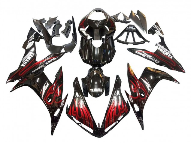 Carenados Moto Yamaha YZF 1000 R1 2004-2006 - Negro Brillante Rojo Llama Baratos