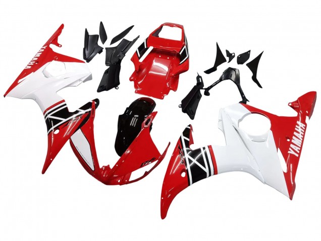 Carenado Moto Yamaha YZF R6 2003-2004 - Blanco Rojo Negro Brillante Baratos