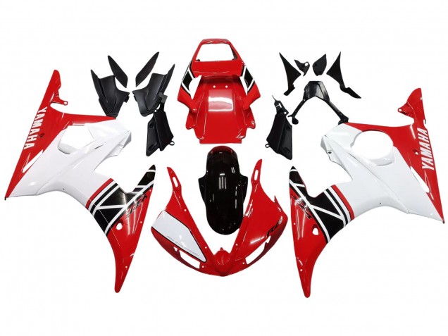 Carenado Moto Yamaha YZF R6 2003-2004 - Blanco Rojo Negro Brillante Baratos