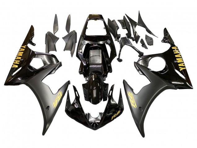 Carenados Moto Yamaha YZF R6 2003-2004 - Negro Brillante Negro Mate Oro Calcomanías Baratos