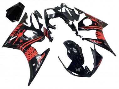 Carenado Moto Yamaha YZF R6 2003-2004 - Negro Brillante Rojo Baratos