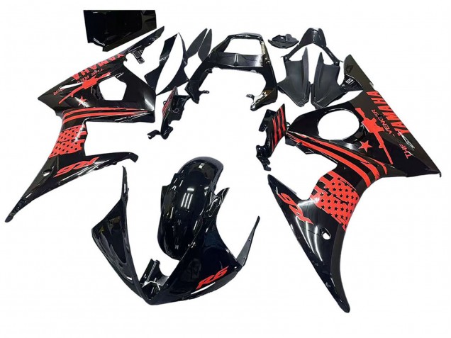 Carenado Moto Yamaha YZF R6 2003-2004 - Negro Brillante Rojo Baratos