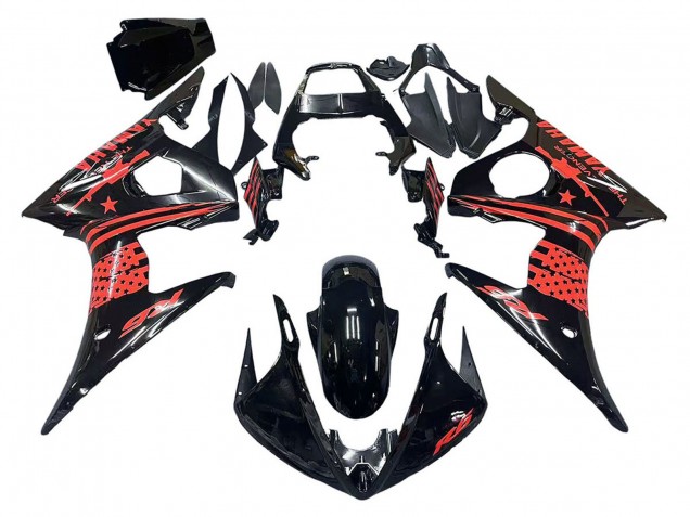 Carenado Moto Yamaha YZF R6 2003-2004 - Negro Brillante Rojo Baratos