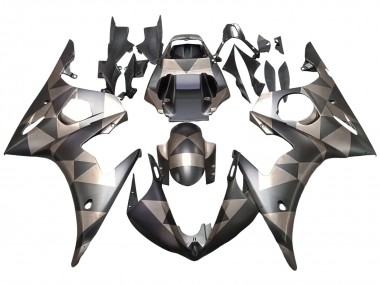 Carenados Moto Yamaha YZF R6 2003-2004 - Gris Negro Mate Geométrico Baratos