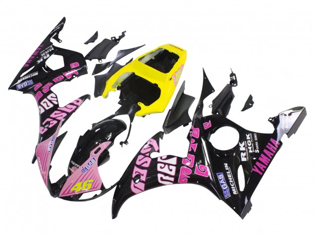 Carenados Moto Yamaha YZF R6 2003-2004 - Amarillo Rosa Negro Brillante Rossi Repsol 46 Baratos