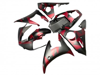 Carenados Moto Yamaha YZF 600 R6 2005 - Negro Mate Rojo Geométrico Baratos