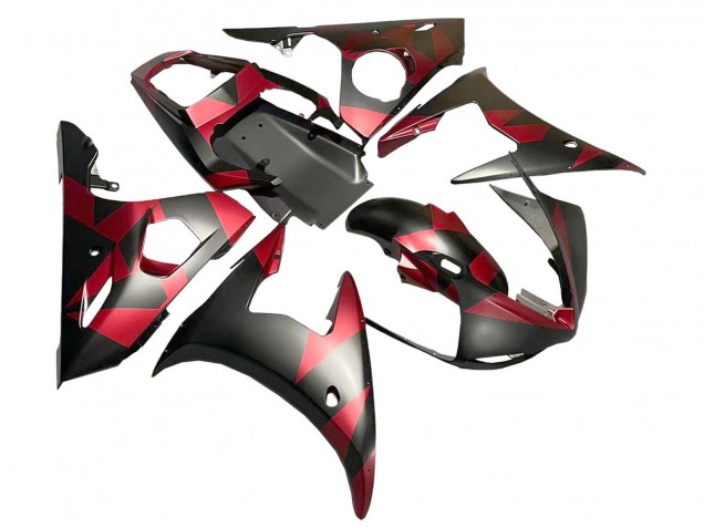 Carenados Moto Yamaha YZF 600 R6 2005 - Negro Mate Rojo Geométrico Baratos