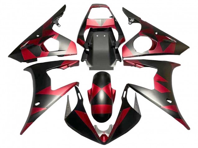 Carenados Moto Yamaha YZF 600 R6 2005 - Negro Mate Rojo Geométrico Baratos