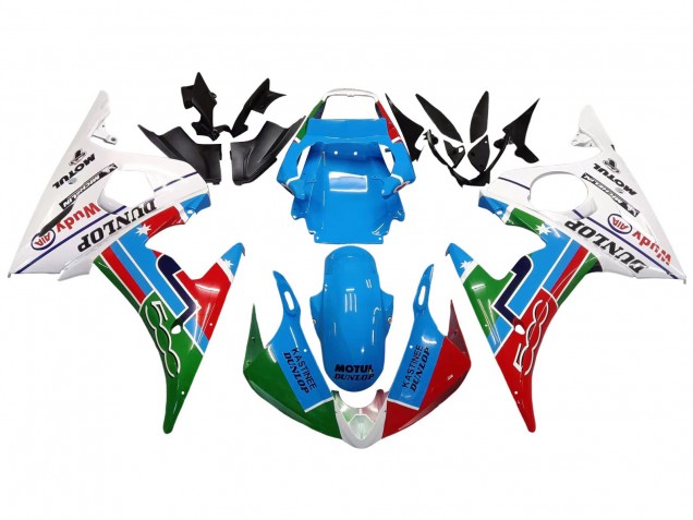 Carenados Moto Yamaha YZF 600 R6 2005 - Azul Claro Blanco Verde Rojo Kastinee Dunlop Motul Baratos