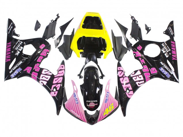 Carenados Moto Yamaha YZF 600 R6 2005 - Negro Rosa Amarillo Repsol 46 Baratos