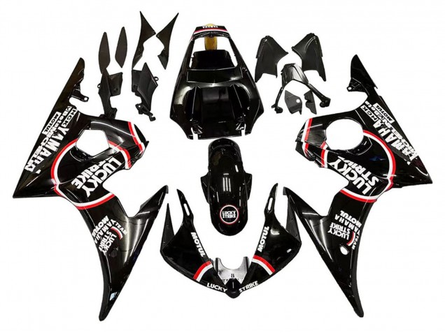 Carenados Moto Yamaha YZF 600 R6 2005 - Negro Brillante Blanco Lucky Strike Motul Baratos