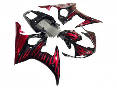Carenados Moto Yamaha YZF 600 R6 2005 - Negro Rojo Llama Baratos