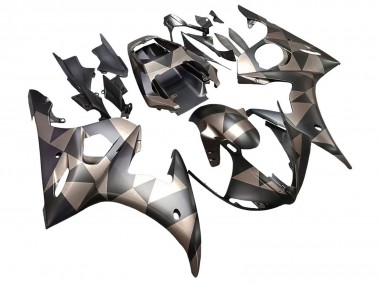Carenados Moto Yamaha YZF 600 R6 2005 - Negro Mate Gris Geométrico Baratos