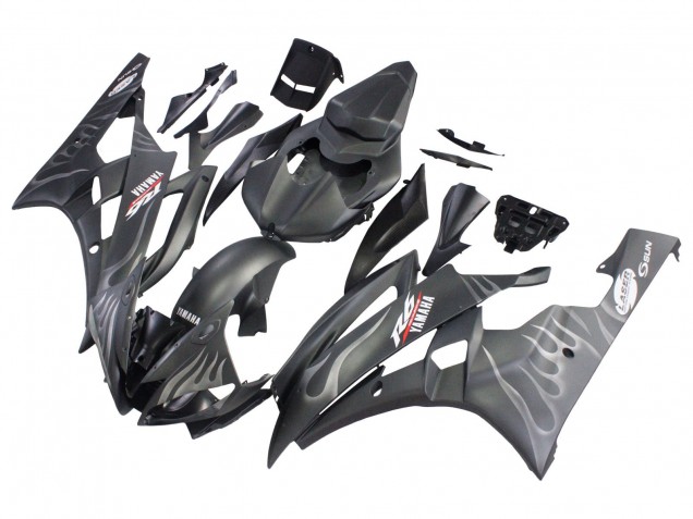 Carenados Moto Yamaha YZF 600 R6 2006-2007 - Negro Mate Plata Llama Baratos