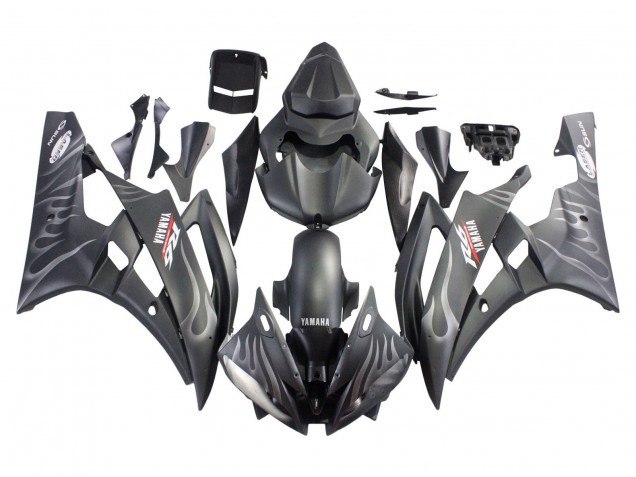 Carenados Moto Yamaha YZF 600 R6 2006-2007 - Negro Mate Plata Llama Baratos